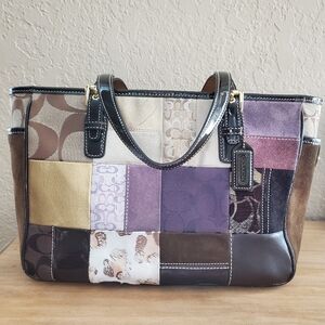 Coach Patchwork Tote Bag - Purple, Gold, Brown, Cream